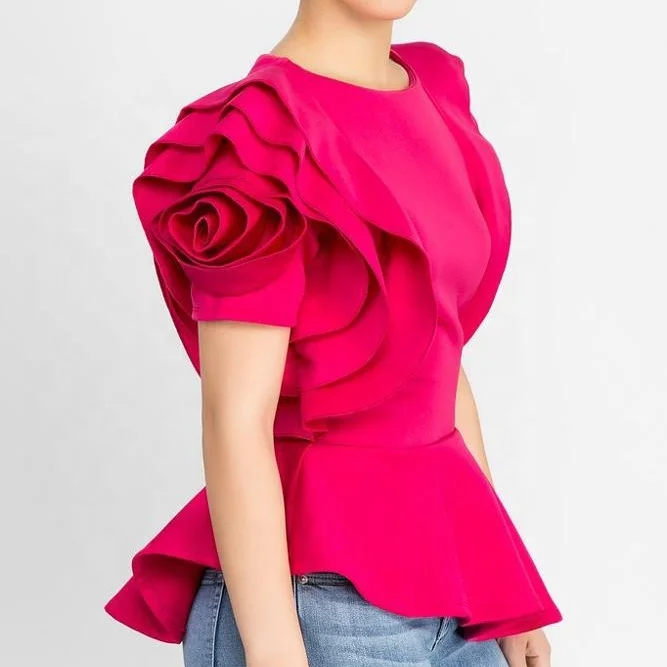 Tops Shirt Layers Petal Sleeves Solid Color Elegant Fashion Ruffles Classy  Lady Blouse - Buy Lady Blouse,Petal Sleeves Ruffles Classy Lady  Blouse,Summer Layers Petal Short Sleeves Ruffles Solid Color