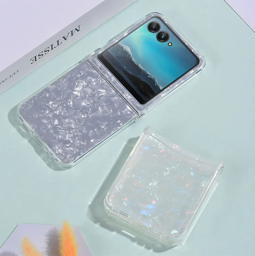 product flip phone case for motorola razr 40 ultra 2022 5g 2019 gradient seashell  clear tpu pc foldable fold cases sjk111 laudtec-11