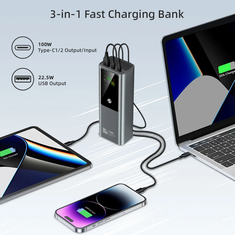 Best PD 100W Super Fast Charging Powerbank High Capacity Laptop Power Bank Digital Display 20000mah PD Power Banks