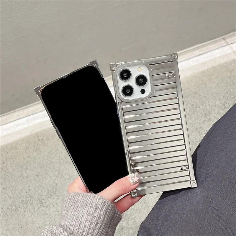 New Luxury Design Plating Silver Suitcase Container Square Phone Case ...