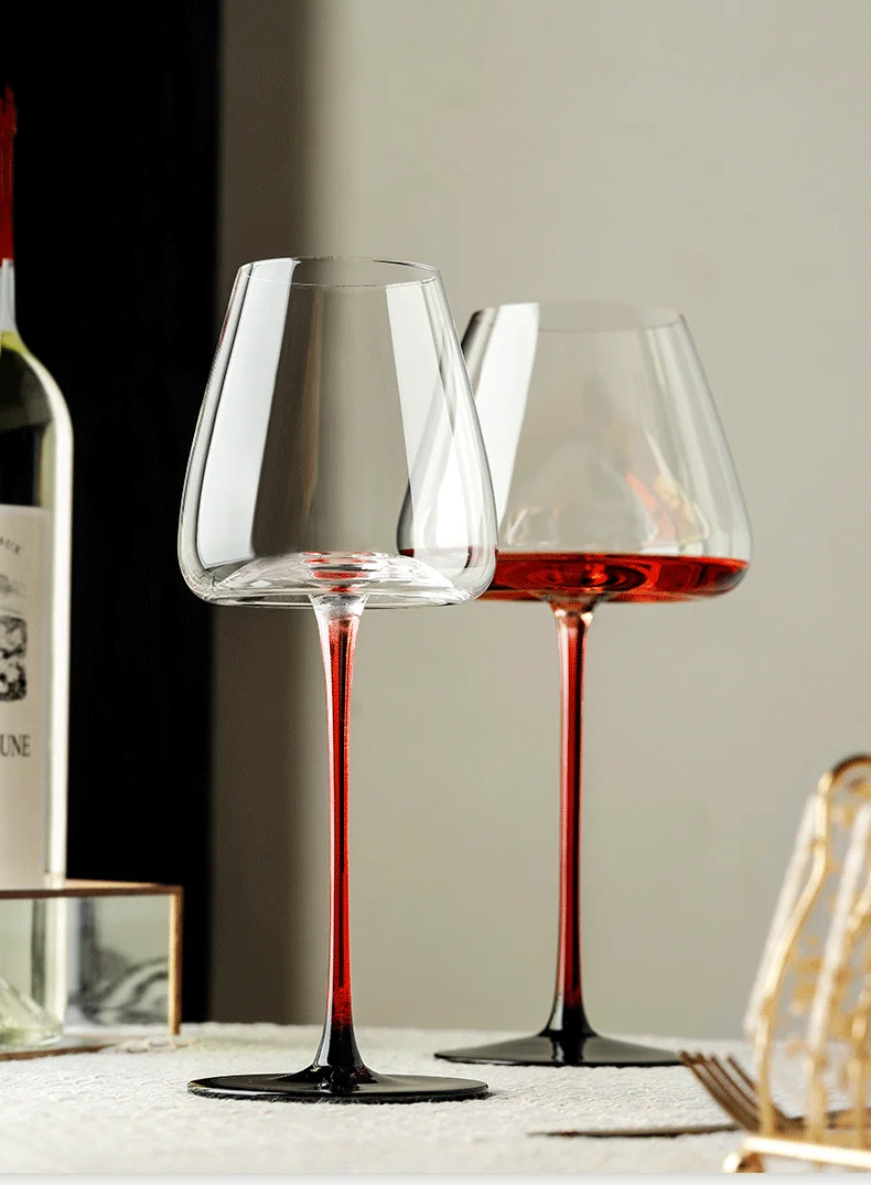 Hand Blown Italian Style Crystal Burgundy Wine Glasses - Lead-Free