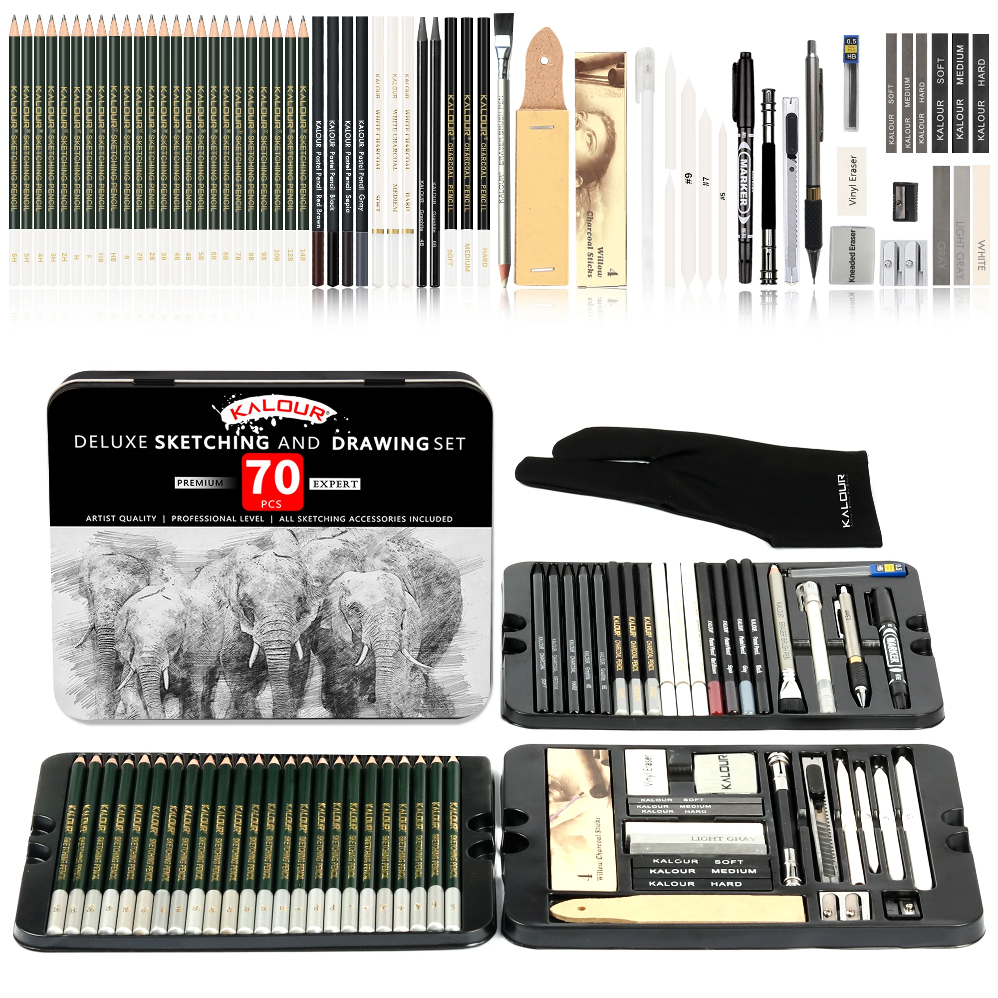 XYSOO 70 Piece Sketch Pencil Art Painting Set Drawing Pencil Kit