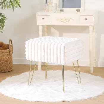 Makeup Stool with 4 Metal Legs for Room Living Room Bedroom Small Ottoman Stool