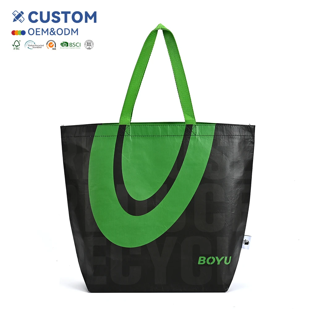 Hot Selling OEM Promotional RPET Shopping Bags Low Price Grocery Store Letter Pattern Shopping Bags
