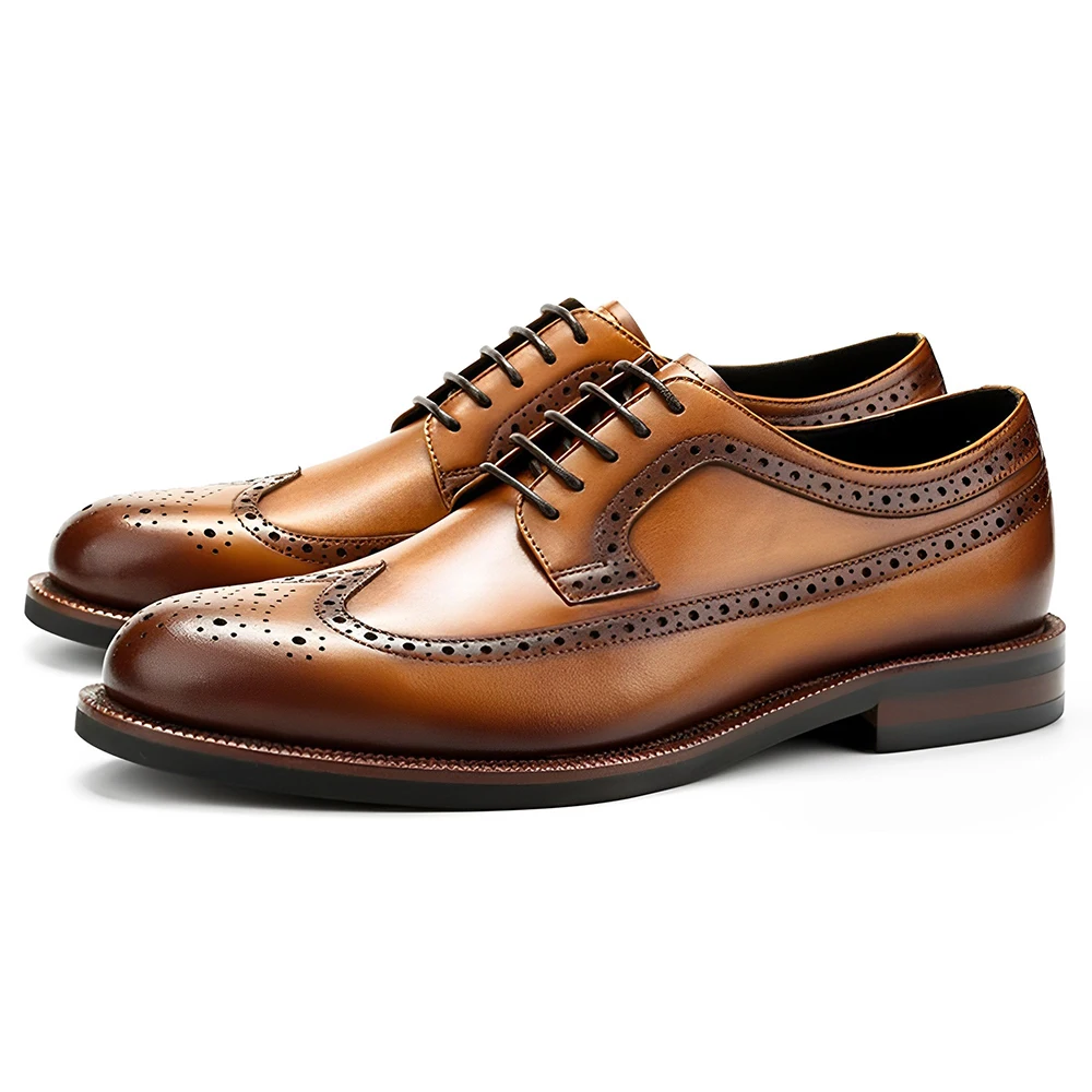 Vintage Italy Genuine Leather Derby Shoes for Men Brogue Style