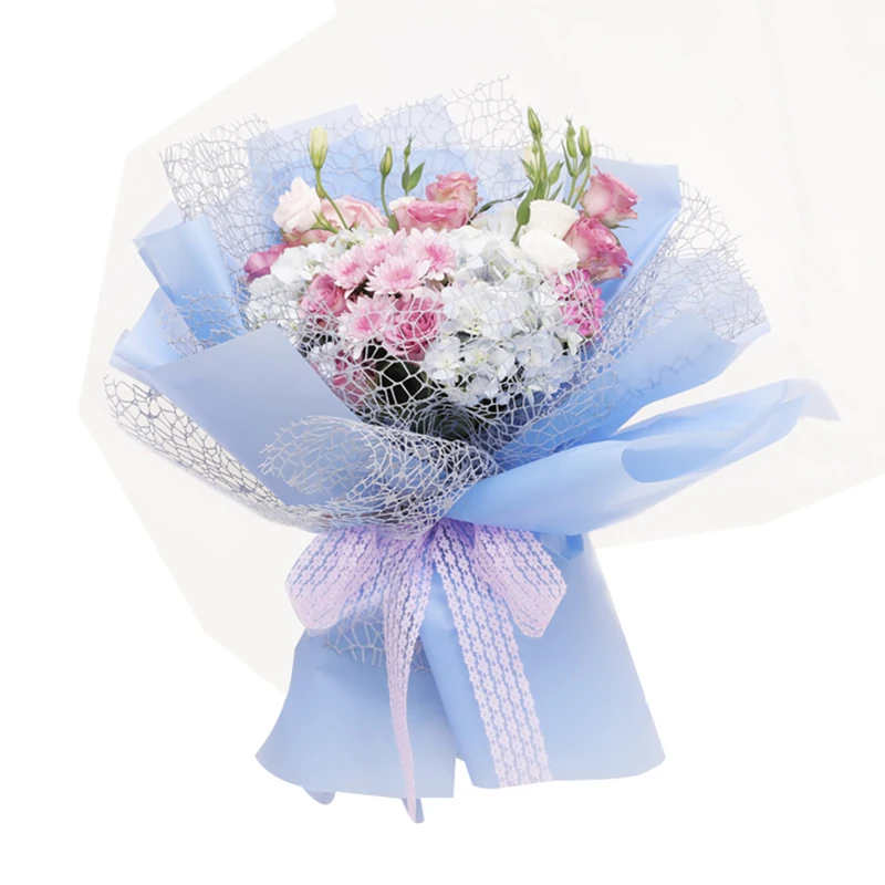 korean mesh floral wrapping rose bouquet