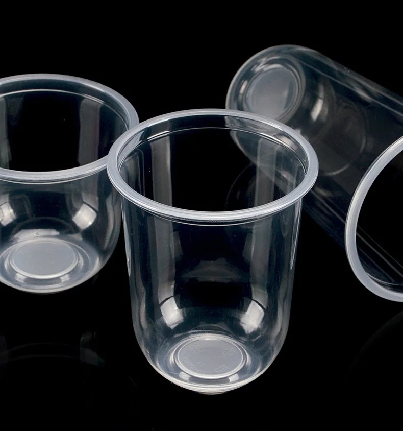 PP plastic cup for boba tea custom U shape clear cups with lid for shakes smoothies 360ML 500ML 700ML factory