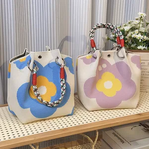 New Knitted Handbag Niche Bucket Tote Bag Women's Shoulder Bags Woven Carrying Bag