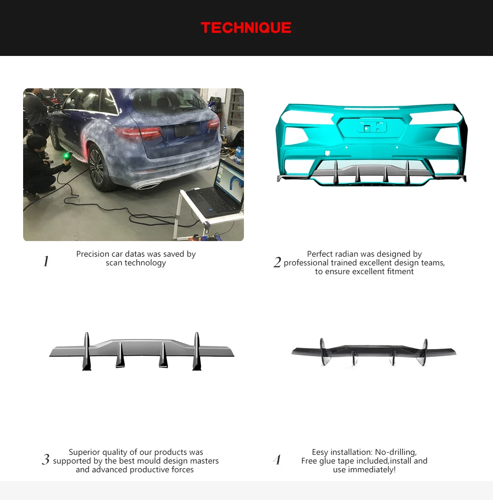 KEEPDSGN Glossy Black Rear Bumper Splitter Diffuser Canards For Chevrolet Corvette C8 – 2-Piece Kit