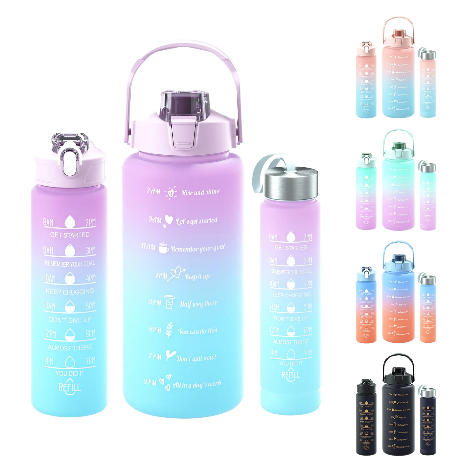 New 3 Pack Water Bottles with 2L Large Bottle 800MLPortable Bottle and  300ML Mini Bottle Motivational Drinks Bottle with Time