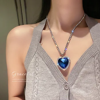 Titanic Ocean blue heart Love Forever Pendant Diamond Necklace Jewelry