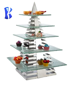 OKEY Hotel restaurant  supply triangle stainless steel afternoon tea stand beautiful buffet food displays stand