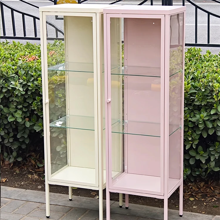 Free Standing Glass Display Cabinet Metal Corner Showcase Cabinet Figures Stand Display Showcase for Home Living Room Bedroom