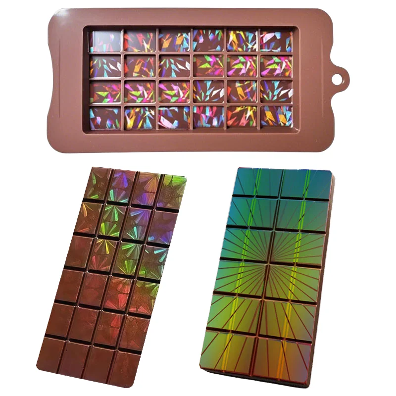 Reusable Holographic Chocolate Bar Molds Rectangle Silicone Deep Thick for Chocolate Making