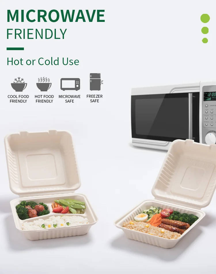 100% Sugarcane Bagasse Fibers Home Compostable Clamshell Take Out Food ...