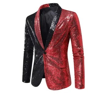 Collar Lapel Slim Fit Blazers Party Prom Sequin Stylish Fireworks Glitter Suit Jacket Shawl Stage Blazer Mens Coat