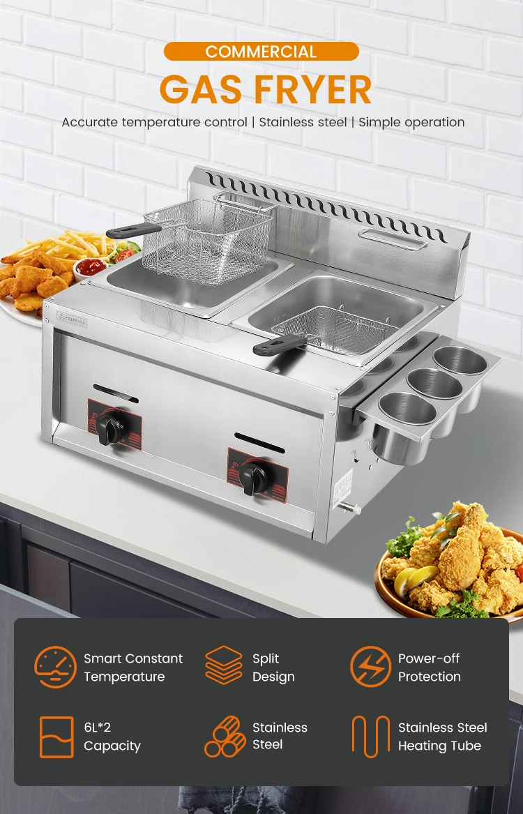 Commercial French Fries Chicken Gas Deep Fryer With Temperature Control