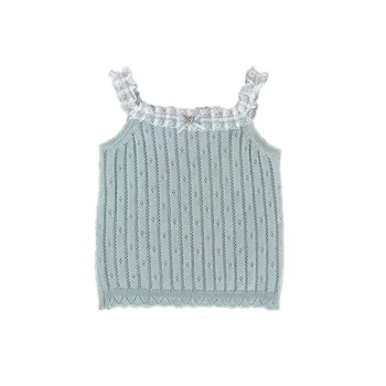 2025 Spring and Summer Casual Style Baby Girls' Modale Round-Neck Knitted Top Hollowed-Out Halter Top Lace Thin Vest