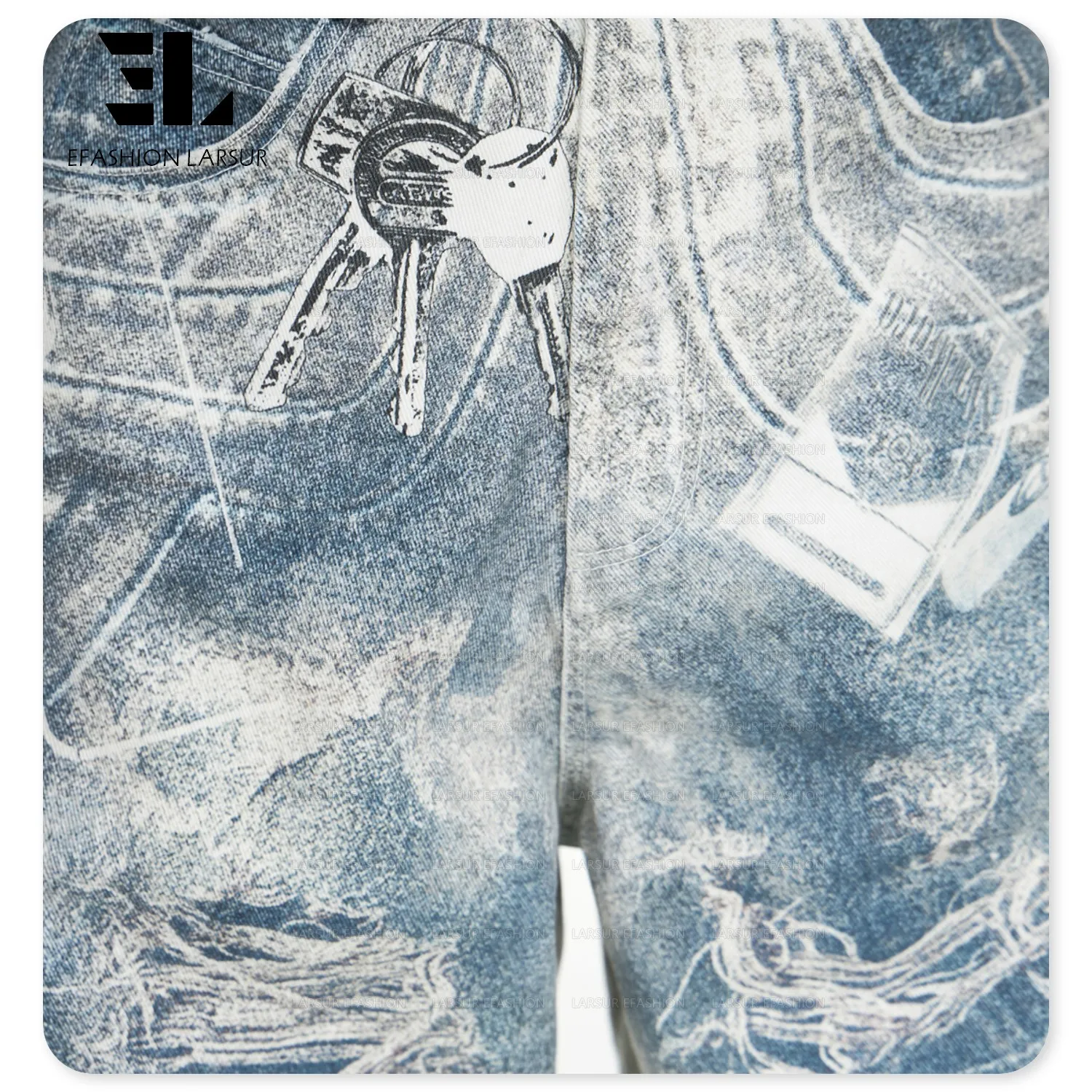 LARSUR Custom Factory 3D Full DTG Printed Jeans - Distressed Denim