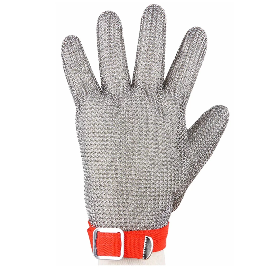 Cut Resistant Food Grade Five Finger Textile Belt Stainless Steel Mesh Chain Mail Butcher Glove