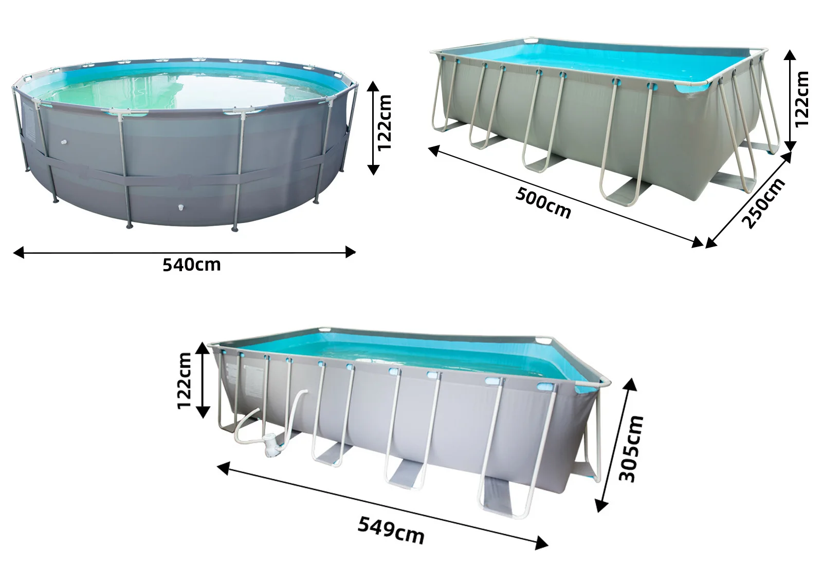 5.49m Customizable Inflatable Pools Swimming Outdoor Upground Rectangular Metal Frame Swimming