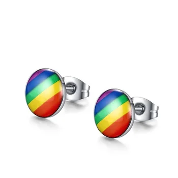 Fashion Korean Rainbow For Women Earrings Jewelry Shiny Ear Stud Hoop Earring Pride for Gay
