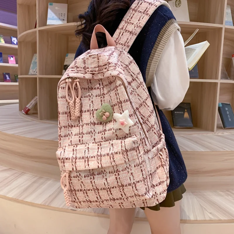 Unique Teenagers Vintage School Bags Female College Students Niche Design  Corduroy Backpack Bag for Years Child