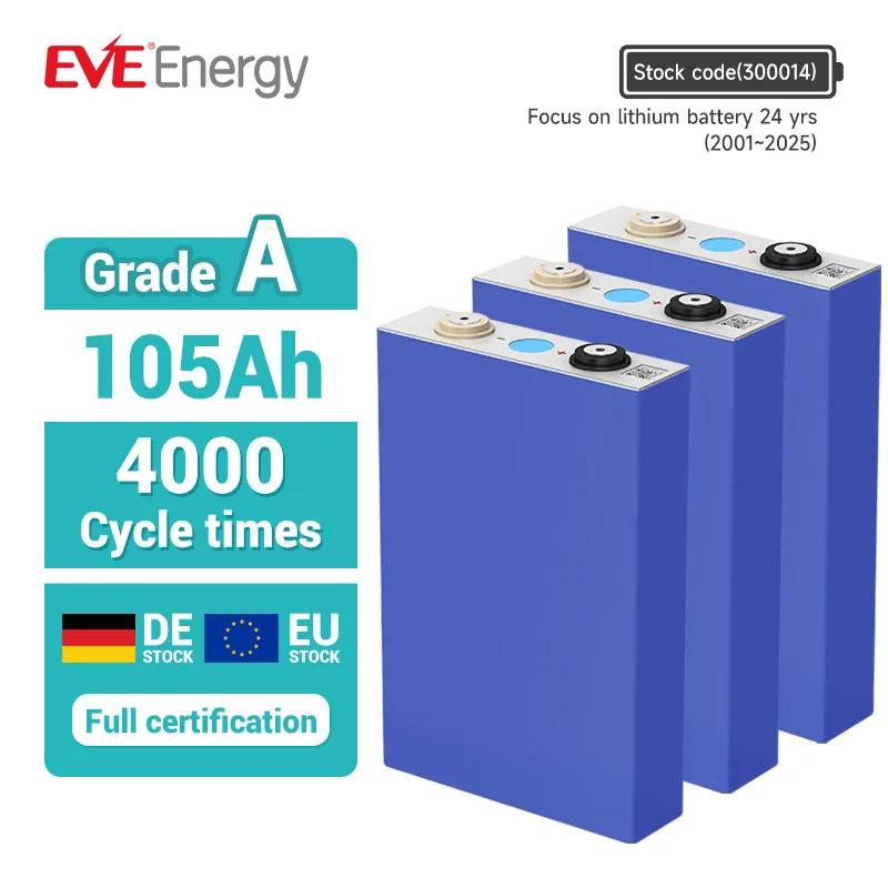 EVE Max 2C Charge Lifepo4 Battery Lf105 LFP Battery 105Ah 4000 Cycle 3.2V Lifepo4 105ah Battery for Home Solar Power System