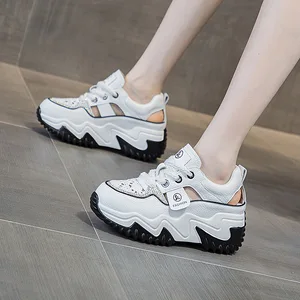 Casual Sandals for Spring Summer Breathable Lace-Up Shoes with Height-Increasing Hollow-out Design PU Insole