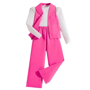 2026 New Spring Autumn Big Girl 3pcs Clothes Teenage European American Solid Color  Shirt Vest Trousers Cool Clothing Sets