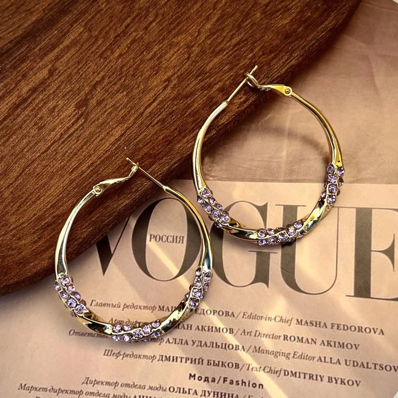 European & American Fashion Gold Plated Alloy Full-Zircon Exaggerated Large Pendant Earrings with Heart Shape