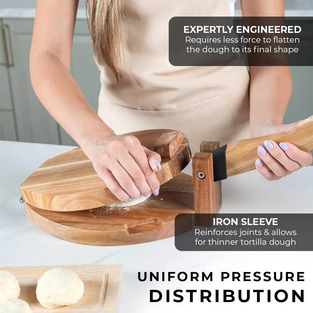 Pressa Per Tortilla In Legno - Per Fare Tortillas, Chapati, Roti E Altri Impasti, 6 Pollici - Foto 8