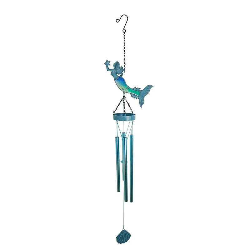 Factory Supply  Outdoor Patio Home Metal With Glass Mermaid Wind Chime