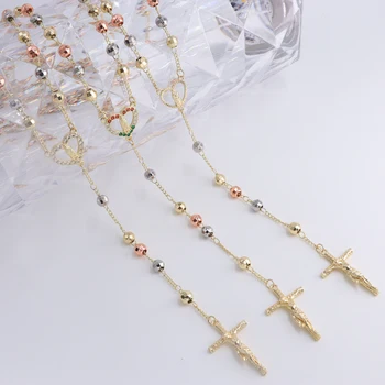 Religious Jewellery Christian Bead Tricolor Cross Catholic Islamic Muslim Gold Religion Virgin Mary Jesus Rosary Necklaces