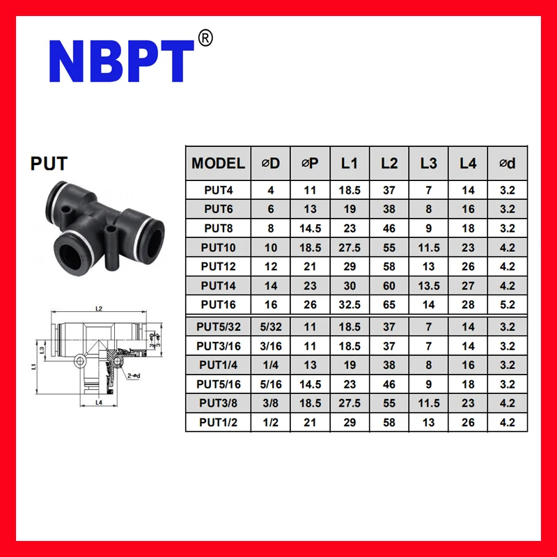 Red Blue White Black Plastic Quick Release 3 Way Four Way Pipe Fitting, 3 Ports Pneumatic Hose Fittings Three Way Tube Fittings
