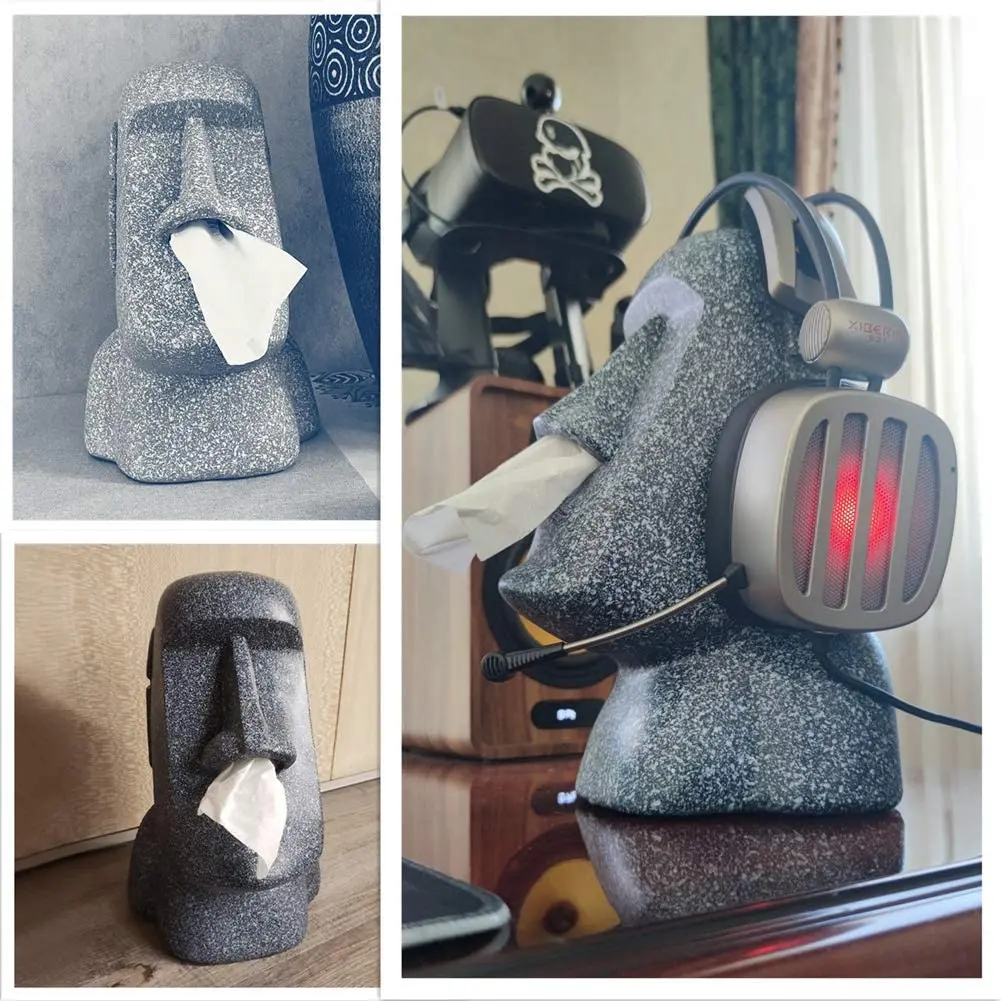 Adorable MOAI Shaped Plastic Tissue Box Cover Funny Easter Island Toilet Paper Holder Weird Tissue Box Covers for Paper Storage