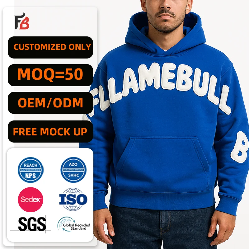 High Quality Custom 500 Gsm Cotton French Terry Vintage Oversized Distressed Hoodie Streetwear Patch Embroidery Patchwork Hoodie