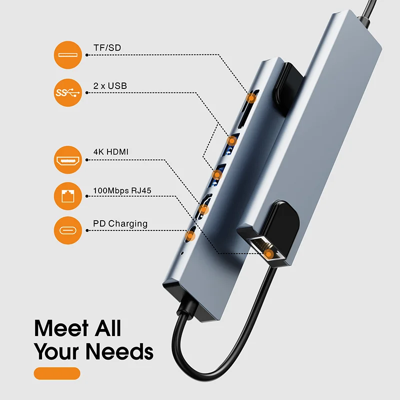 8 в 1 USB-концентратор типа C с Gigabit Ethernet 8-портовый USB-адаптер док-станции для ноутбуков MacBook Pro Air