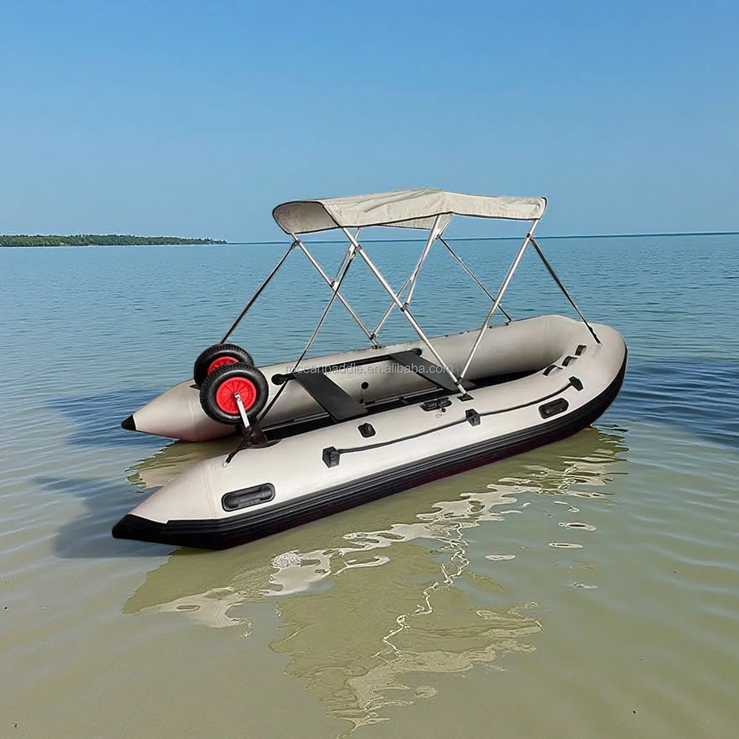 CE 12.5ft Tender CE Inflatable Fishing Boat Dinghy Hypalon PVC Pontoon Boat  with Awning, image size:1440x1440