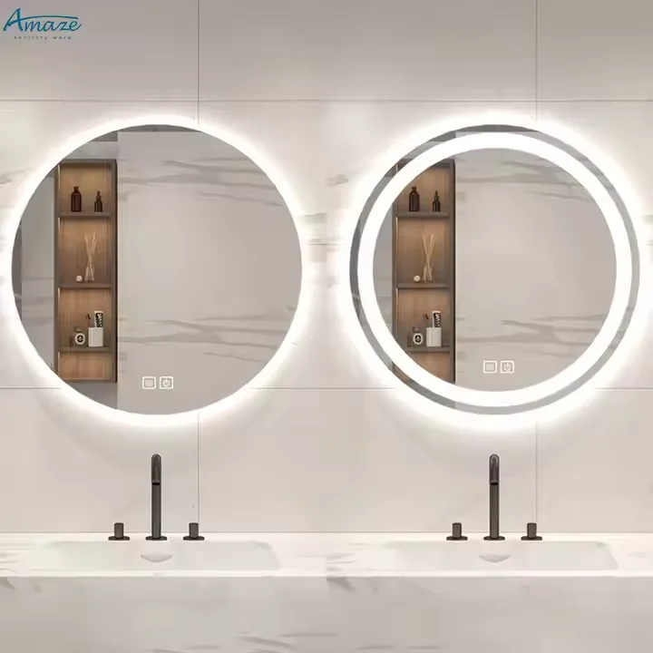 Modern Round Customized Size Led Smart Makeup Mirror Touch Screen Bathroom Wall Mounted Decoration Lamp With Intelligent Light