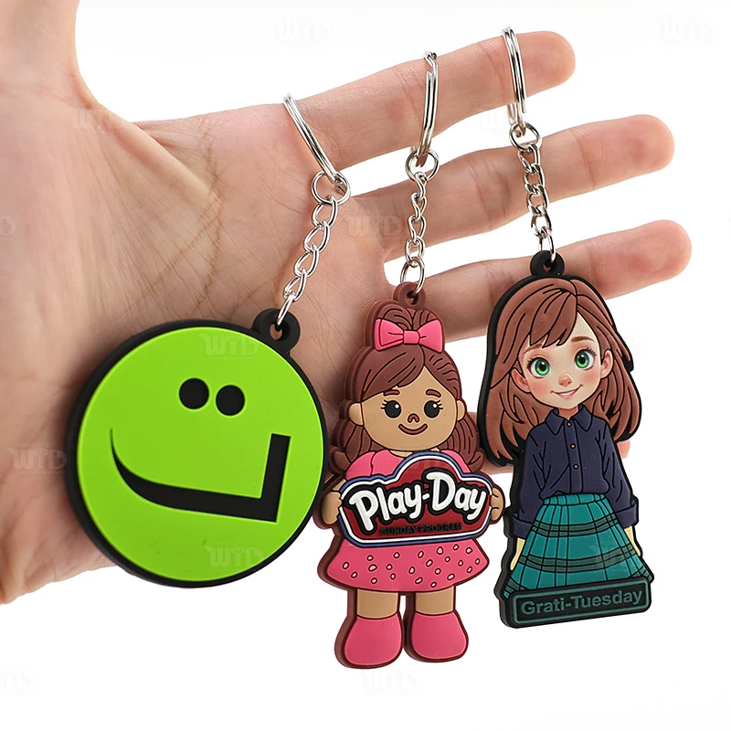 Custom Cute Cartoon Silicone PVC Promotional Business Gift Keychain, Personalized Logo Print, Customizable Size, Great Giveaway