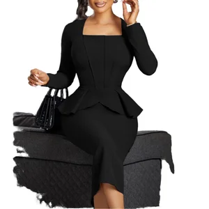 Customize New Women's Summer Natural Waist Breathable Translucent Solid Long Sleeve Turtleneck Casual Knee-Length African Dress