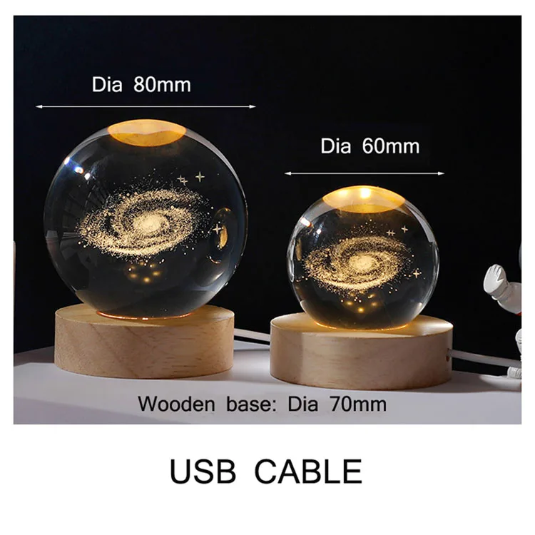 Wholesale Gifts Wooden Led Light Wooden Base Stand Galaxy 3d Solar System Custom Crystal Ball details