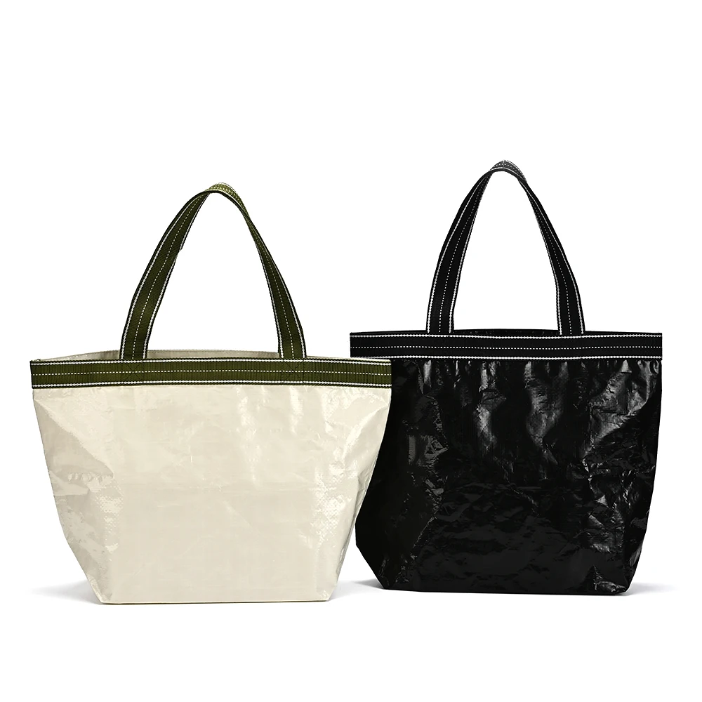 Custom Recycled PP Woven Shopping Tote Bag Eco-Friendly Reusable Grocery Bag with Logo Laminated Waterproof and Durable details