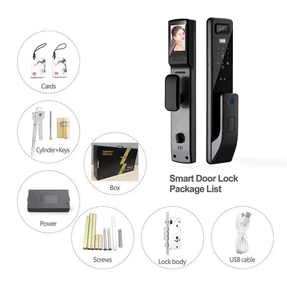 Tuya App Smart Life Video Intercom 3d Face Recognition Fingerprint Password Digital Lock Keyless Card  Smart Door Lock DF11
