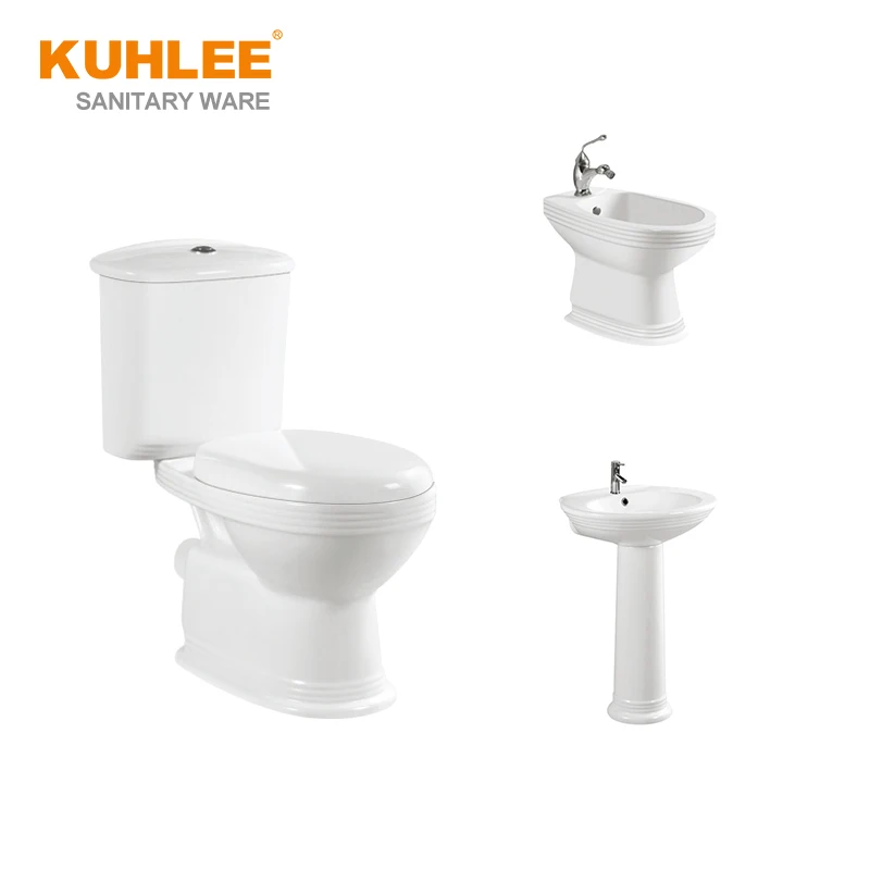 Bathroom Set Wc Bowl Toilet With Bidet And Pedestal Basin Sink Two Piece Sanitary Ware Suite