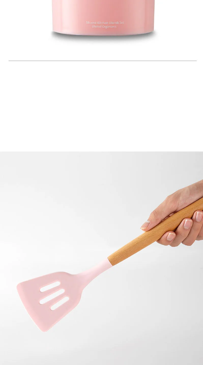 Hot Sale 11pcs Cute Non Toxic Food Grade Wooden Handle Kitchen Utensils