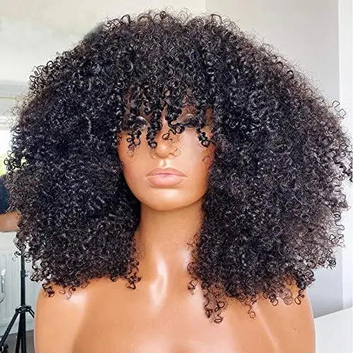Becus Perruque Afro 100% Brésilienne Remy Cheveux Humains pour Hommes Noirs  Bandeau 70s Perruque Kinky Curly Courte Perruques Noires pour Cosplay