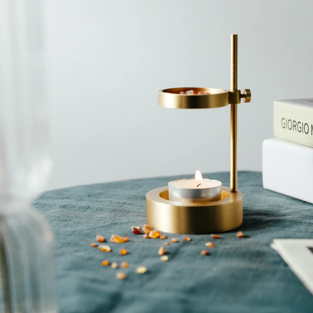 Maxery Solid Brass Essential Oil Diffuser Adjustable Tealight Candle Holder Home Fragrance Multifunctional Incense Holder