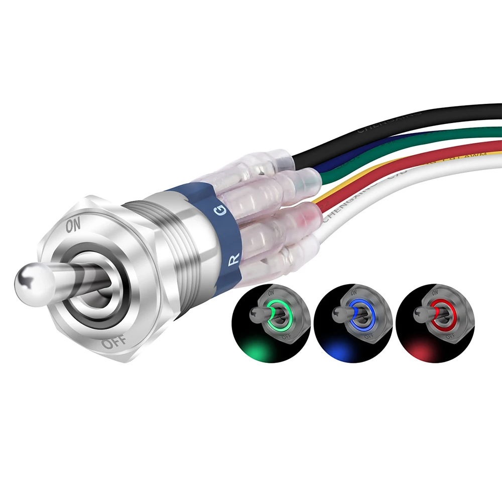 Red+Blue LED 16mm 12V Car  Metal Push Button Toggle Switch With Socket Sale 